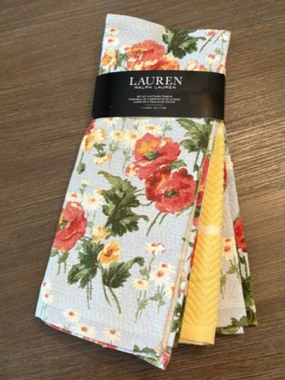 Lauren Ralph Lauren Kitchen Towels Dishcloths 3pc Floral Yellow White Stripe NWT